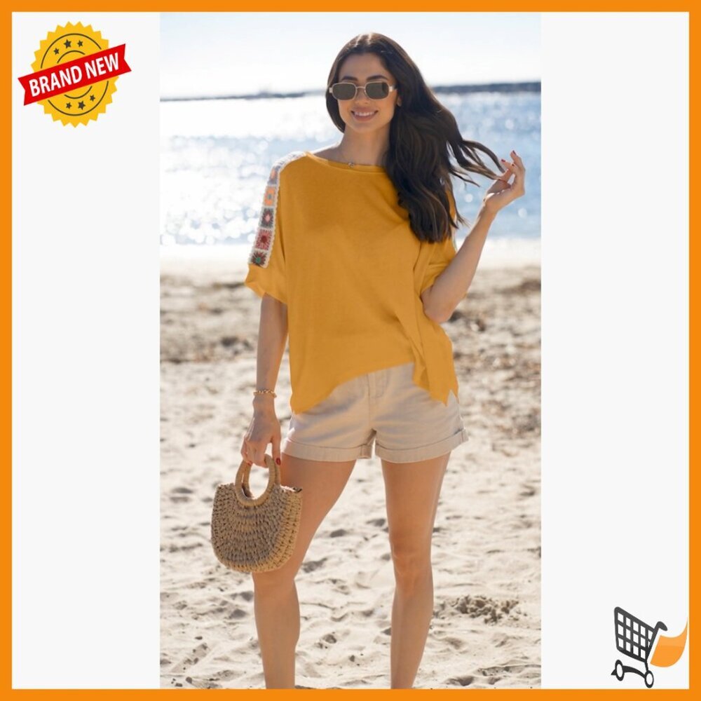 Oversized Embroidered Summer Blouse Casual Beach Vacation Top - Picture 7 of 7
